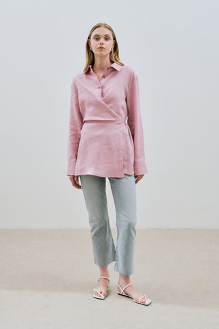 Linen Tie Detail Shirt Pink