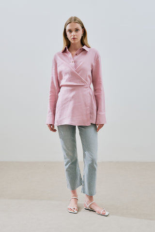 Linen Tie Detail Shirt Pink