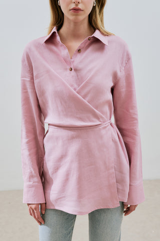 Linen Tie Detail Shirt Pink