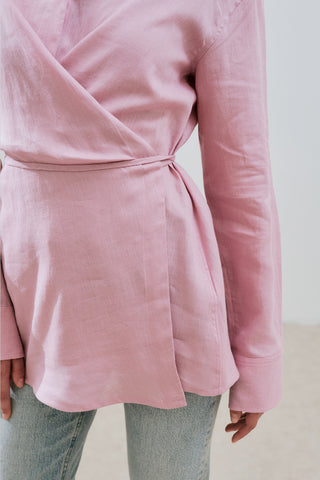 Linen Tie Detail Shirt Pink