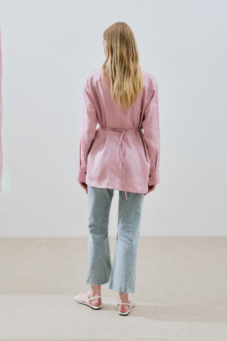 Linen Tie Detail Shirt Pink