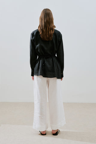 Linen Tie Detail Shirt Black