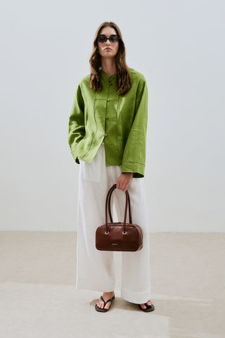 Linen Front Button Shirt Lime Green