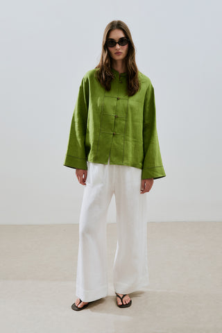 Linen Front Button Shirt Lime Green