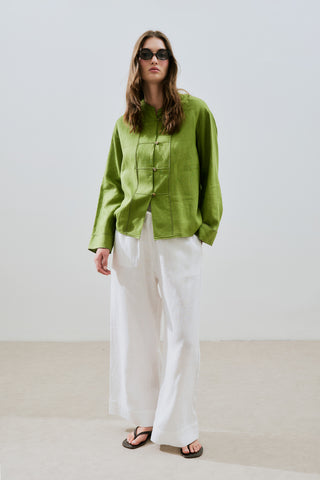 Linen Front Button Shirt Lime Green