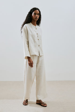 Linen Front Button Shirt Stone