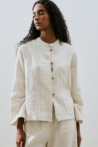 Linen Front Button Shirt Stone