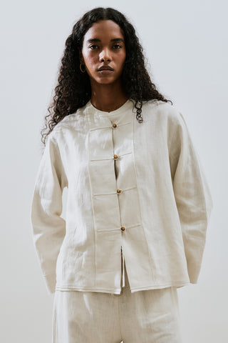 Linen Front Button Shirt Stone