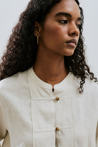 Linen Front Button Shirt Stone