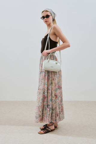 Ruched Chiffon Maxi Skirt Pastel Floral