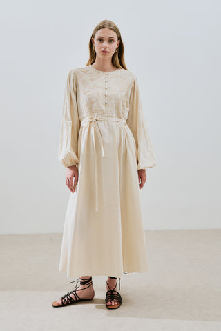 Textured Embroidered Dress Natural