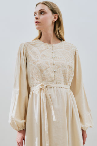 Textured Embroidered Dress Natural