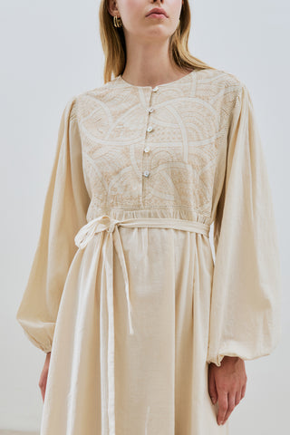 Textured Embroidered Dress Natural