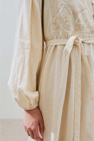 Textured Embroidered Dress Natural