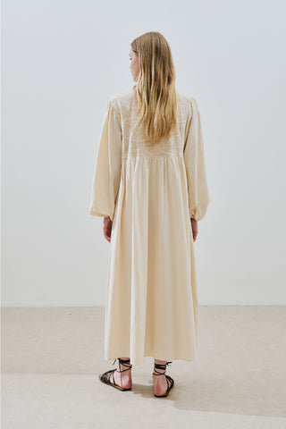 Textured Embroidered Dress Natural