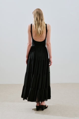 Ruched Chiffon Maxi Skirt Black