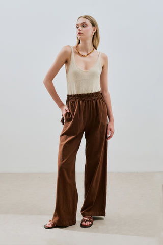 Textured Tie Trousers Brown