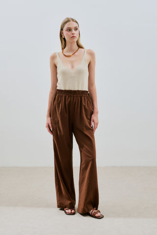Textured Tie Trousers Brown