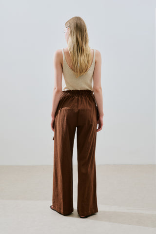 Textured Tie Trousers Brown