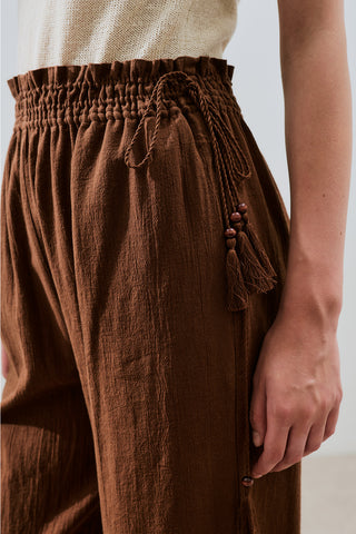 Textured Tie Trousers Brown