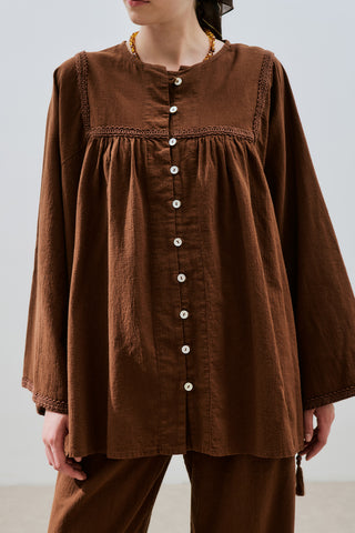 Textured Embroidered Shirt Brown