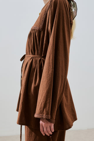 Textured Embroidered Shirt Brown