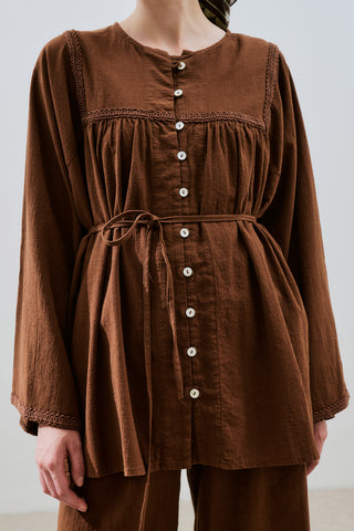 Textured Embroidered Shirt Brown