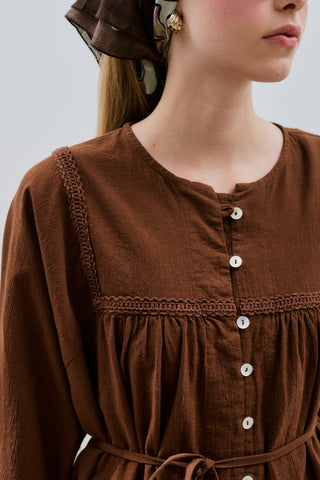 Textured Embroidered Shirt Brown