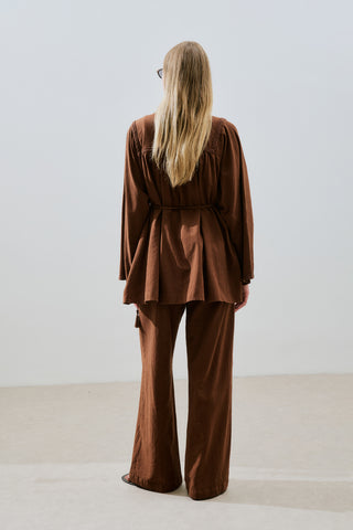 Textured Embroidered Shirt Brown