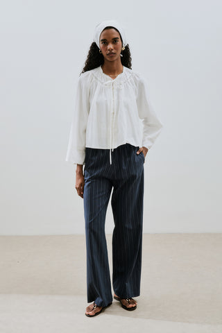 Striped Elastic Waist Trousers Navy Blue