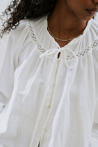 Embroidered Crop Blouse Ecru