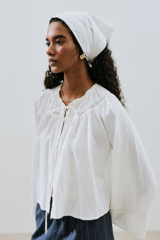 Embroidered Crop Blouse Ecru