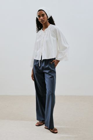 Embroidered Crop Blouse Ecru