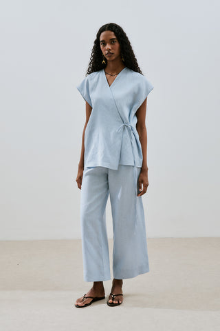 Linen Sleeveless Blouse Blue