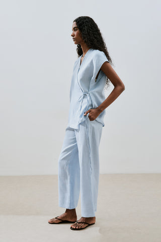 Linen Sleeveless Blouse Blue