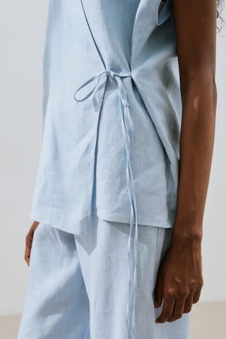 Linen Sleeveless Blouse Blue