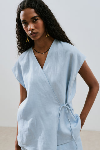 Linen Sleeveless Blouse Blue