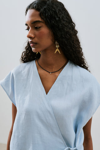 Linen Sleeveless Blouse Blue