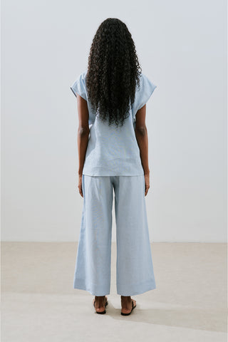 Linen Sleeveless Blouse Blue