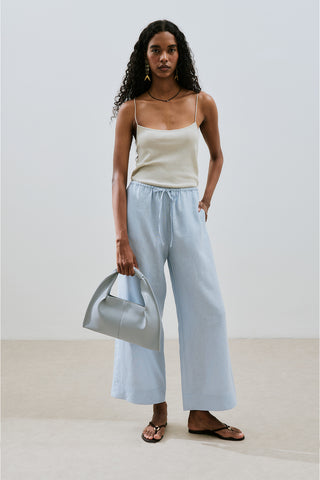 Linen Tie Trousers Blue