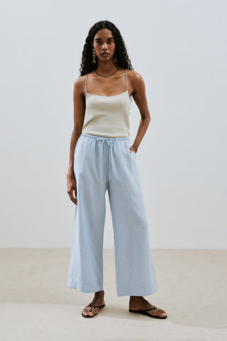 Linen Tie Trousers Blue