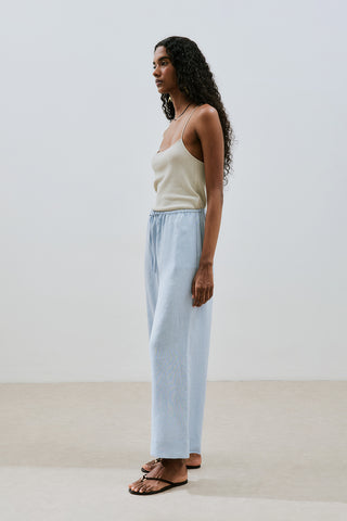 Linen Tie Trousers Blue