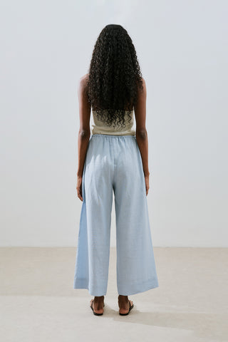 Linen Tie Trousers Blue