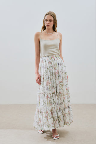 Ruched Chiffon Maxi Skirt Garden
