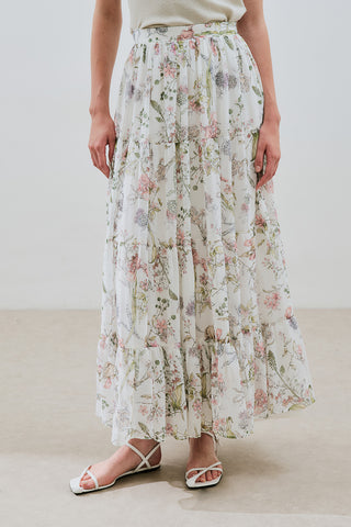 Ruched Chiffon Maxi Skirt Garden