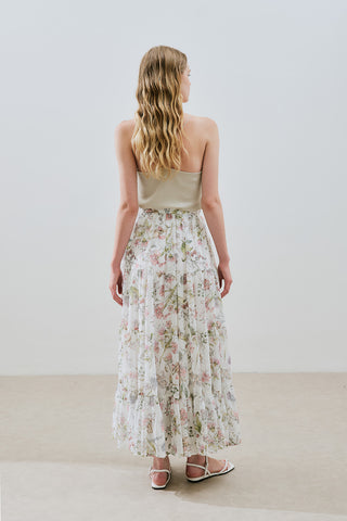 Ruched Chiffon Maxi Skirt Garden