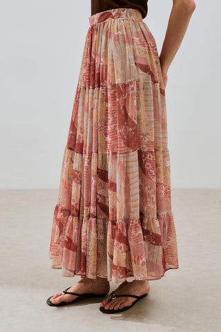 Ruched Chiffon Maxi Skirt Bohem