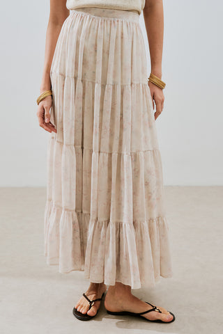 Ruched Chiffon Maxi Skirt Blush
