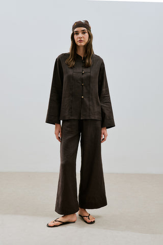 Linen Tie Trousers Dark Brown