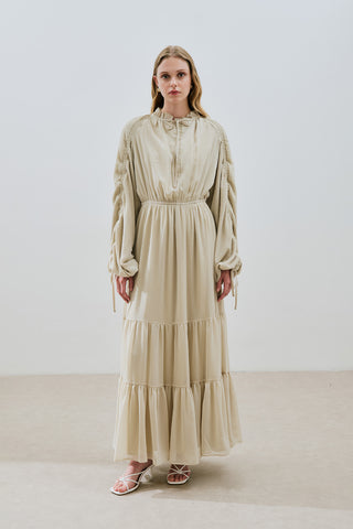 Ruched Chiffon Maxi Dress Sage Green